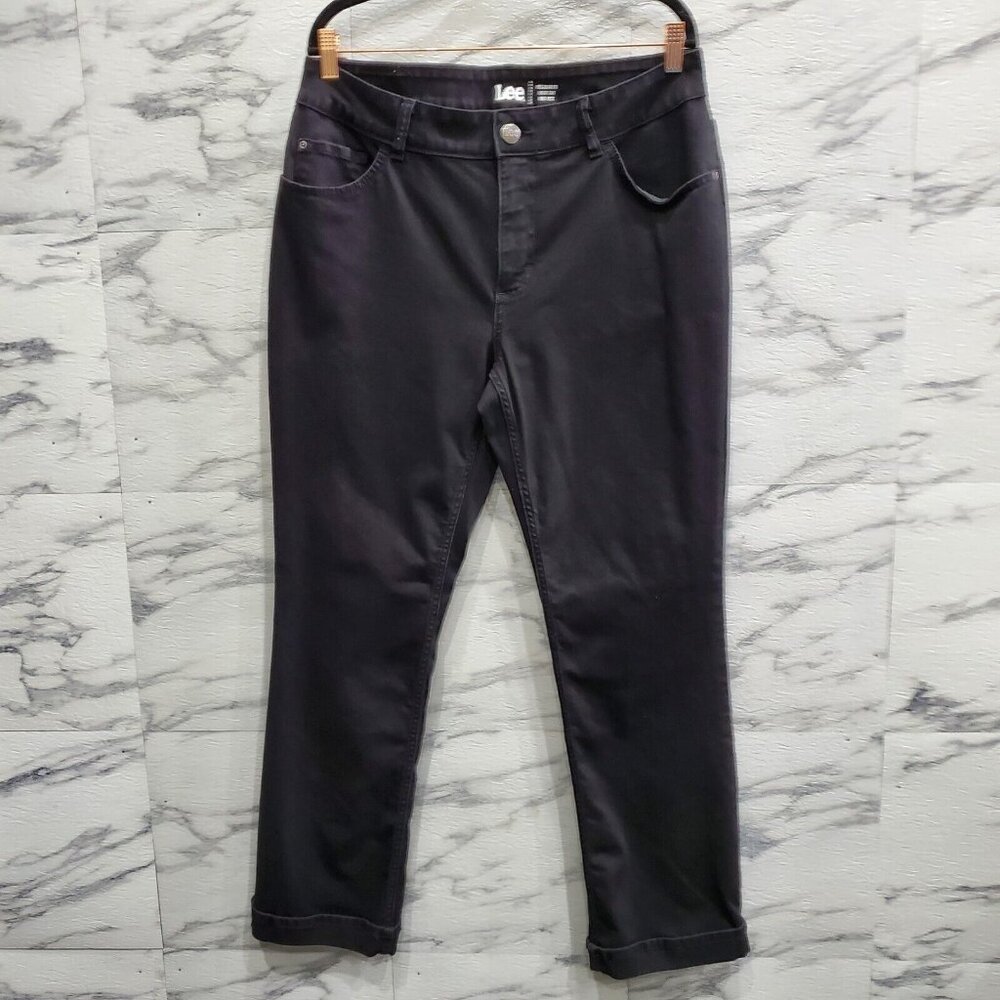 Lee Jeans Women Plus Size 16W Black Stretch Denim Bootcut Comfort- shortened
